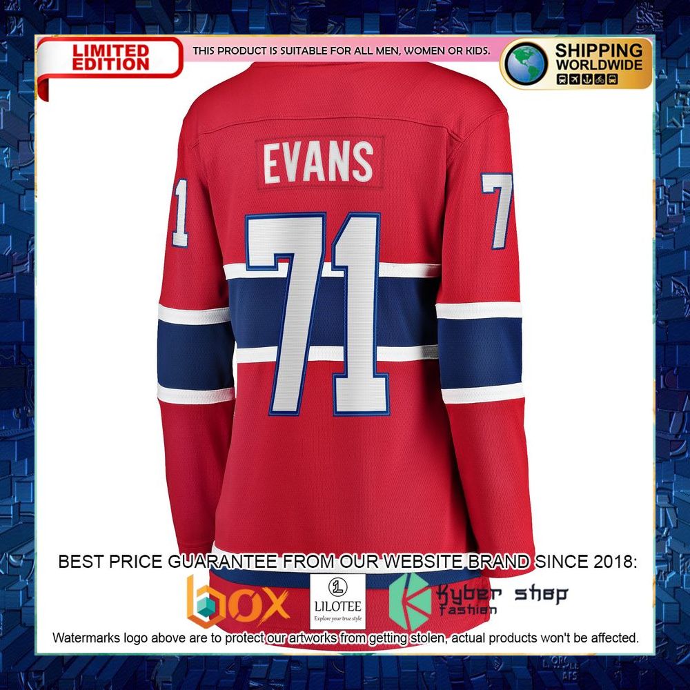 Jake Evans Montreal Canadiens Women’s Red Hockey Jersey - LIMITED EDITION 7 jake evans montreal canadiens womens red hockey jersey 3 119