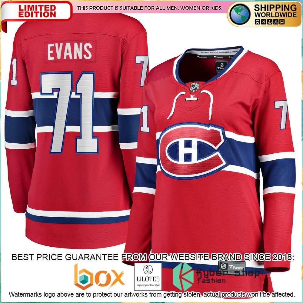 Jake Evans Montreal Canadiens Women’s Red Hockey Jersey - LIMITED EDITION 4 jake evans montreal canadiens womens red hockey jersey 4 583