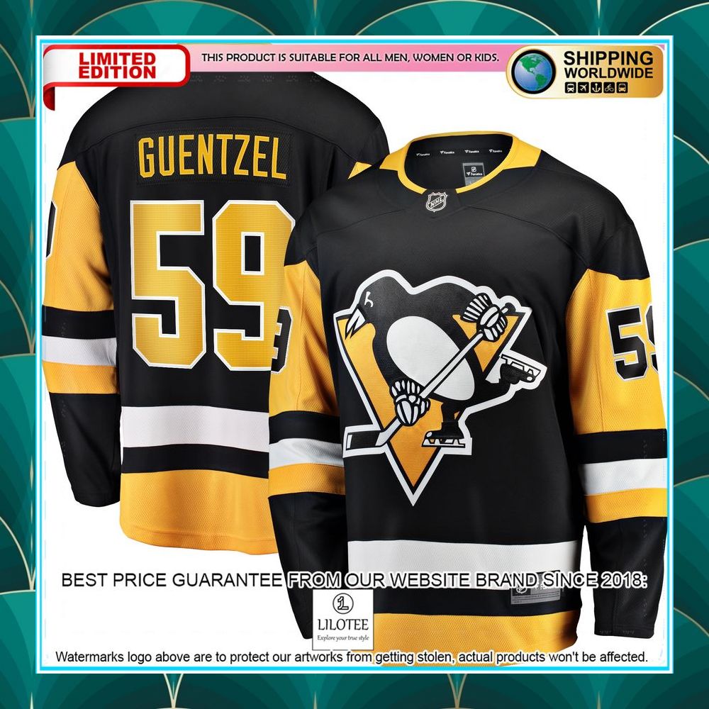 jake guentzel pittsburgh penguins home premier black hockey jersey 1 565