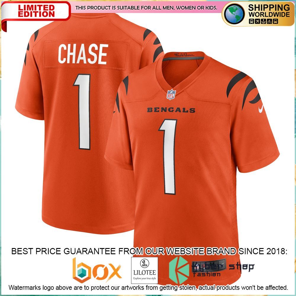 jamarr chase cincinnati bengals nike alternate orange football jersey 1 968