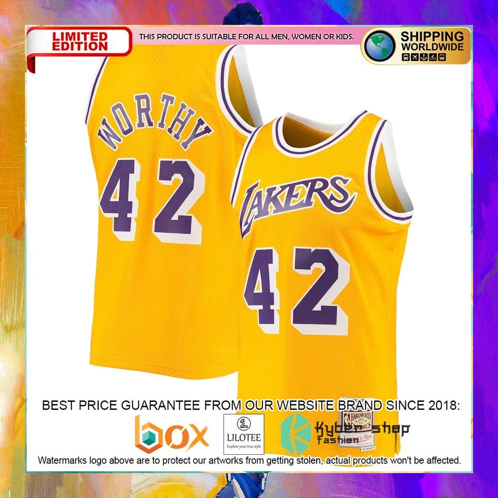james worthy los angeles lakers 1984 85 gold basketball jersey 1 876