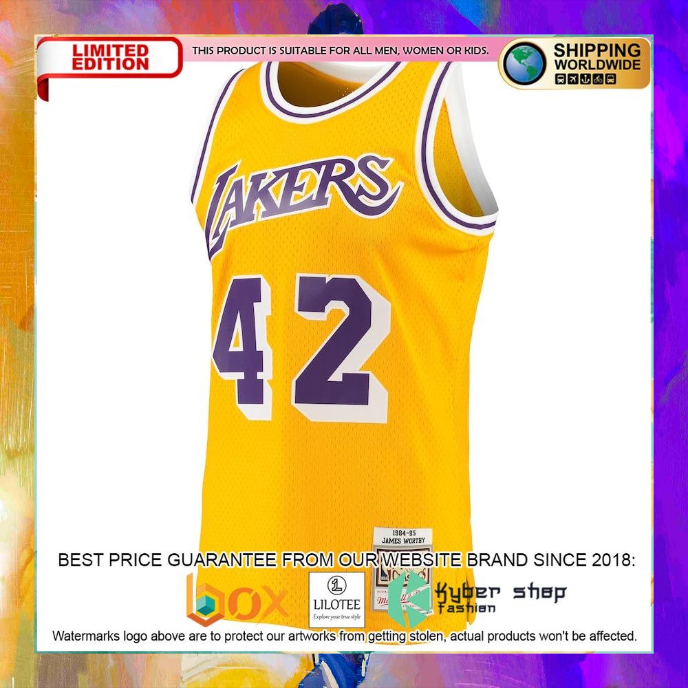 james worthy los angeles lakers 1984 85 gold basketball jersey 2 403