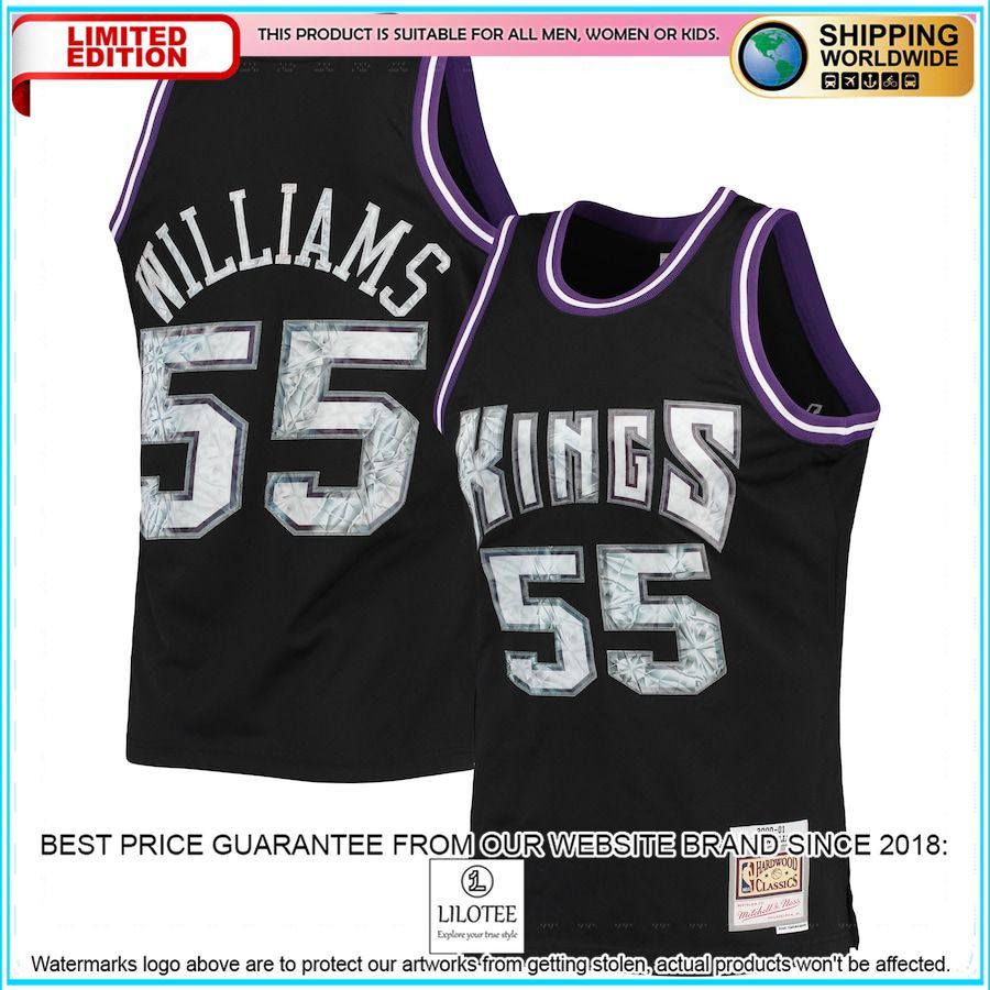 jason williams sacramento kings mitchell ness 1996 97 hardwood classics nba 75th anniversary diamond black basketball jersey 1 969
