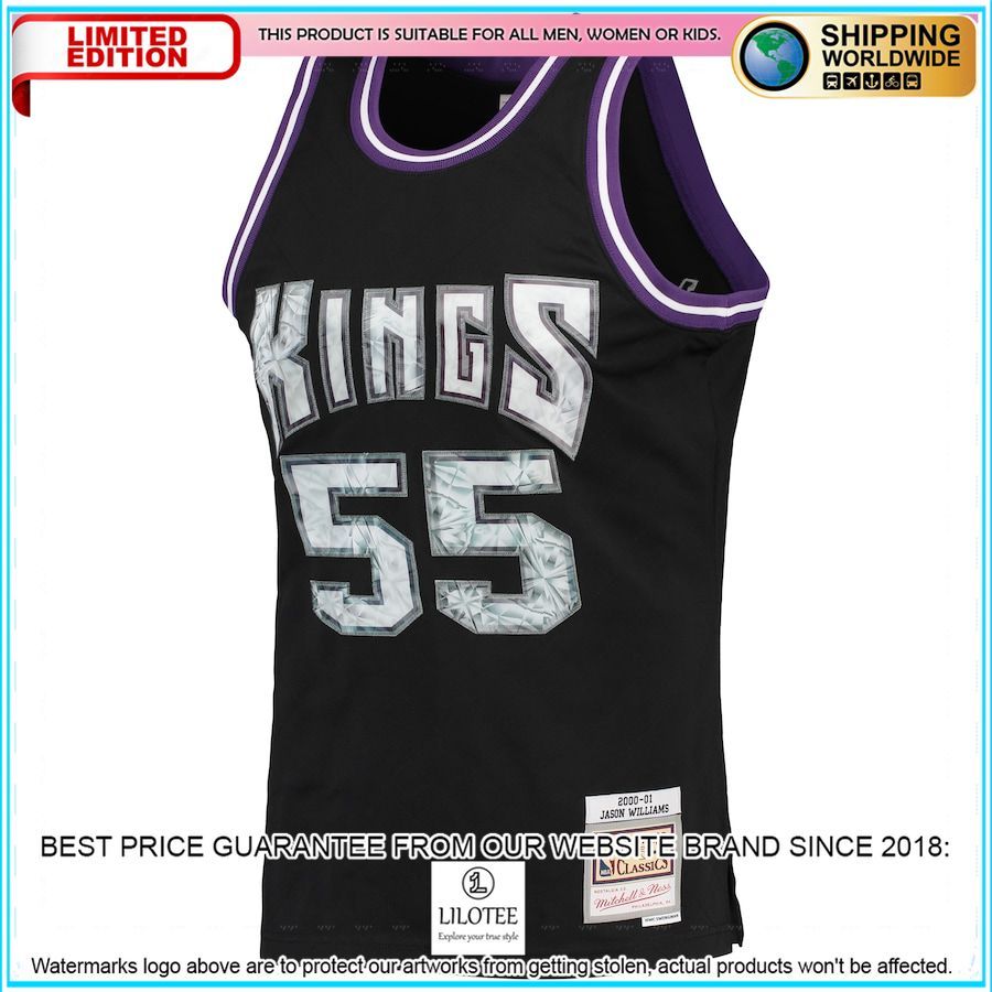 jason williams sacramento kings mitchell ness 1996 97 hardwood classics nba 75th anniversary diamond black basketball jersey 2 810