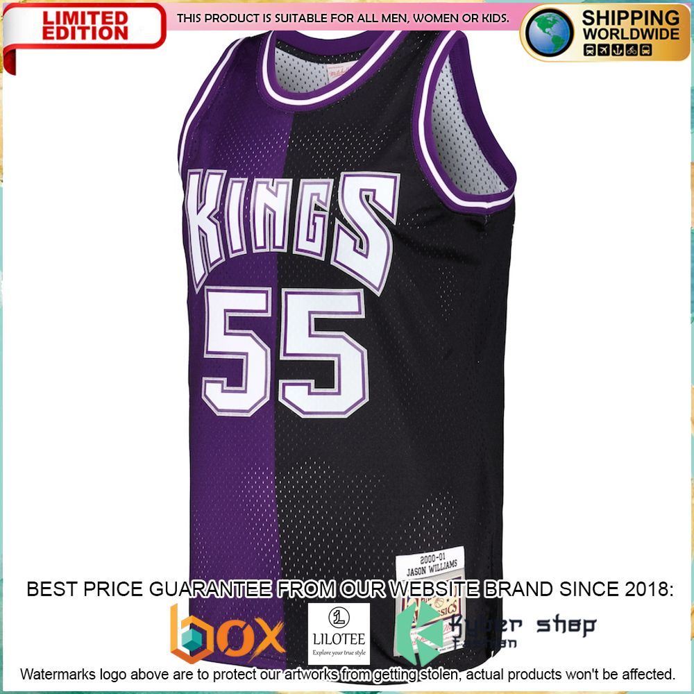 jason williams sacramento kings mitchell ness 2000 01 purple black basketball jersey 2 279