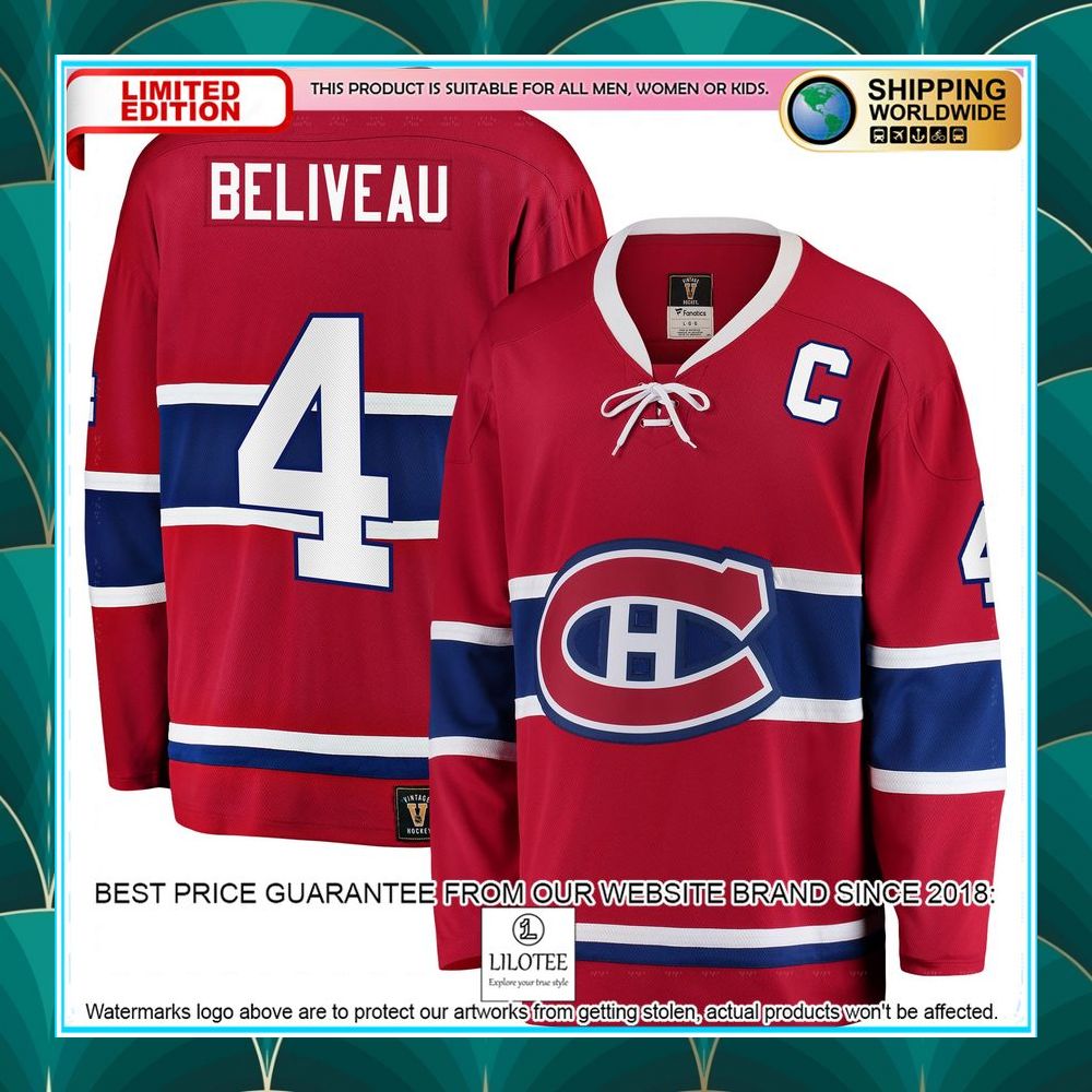 jean beliveau montreal canadiens premier retired red hockey jersey 1 24