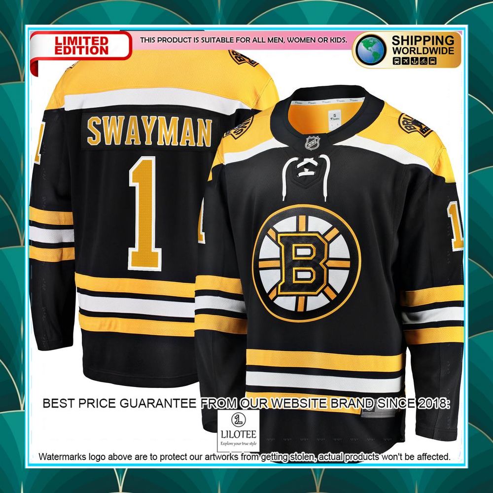 jeremy swayman boston bruins 2017 18 home replica black hockey jersey 1 742