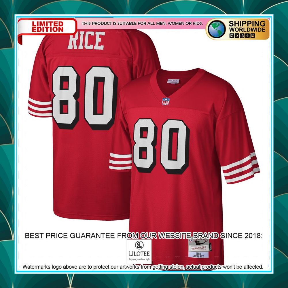 jerry rice san francisco 49ers mitchell ness 1994 legacy replica scarlet football jersey 1 14