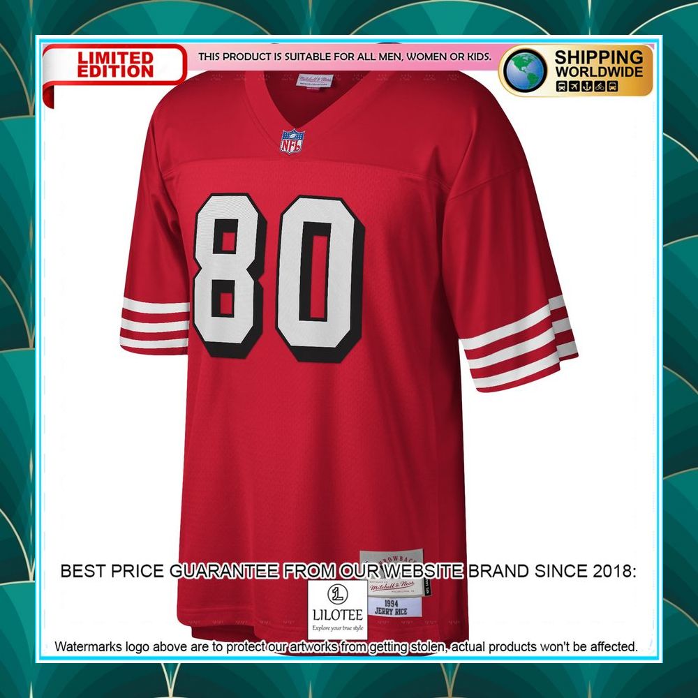 jerry rice san francisco 49ers mitchell ness 1994 legacy replica scarlet football jersey 2 483