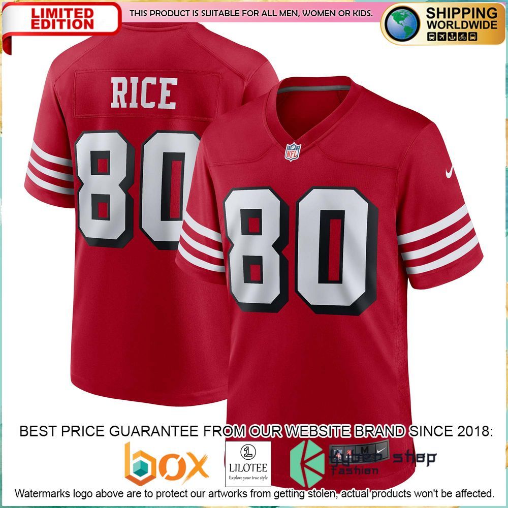 jerry rice san francisco 49ers nike retired alternate scarlet football jersey 1 106