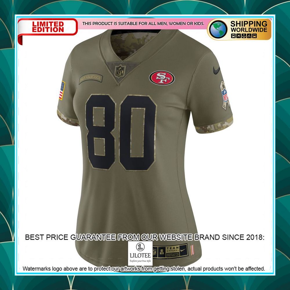 jerry rice san francisco 49ers womens 2022 salute to service retired olive football jersey 2 437