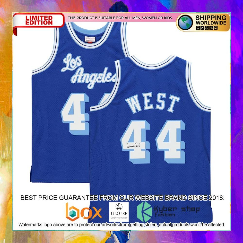 jerry west los angeles lakers 1960 61 royal basketball jersey 1 71