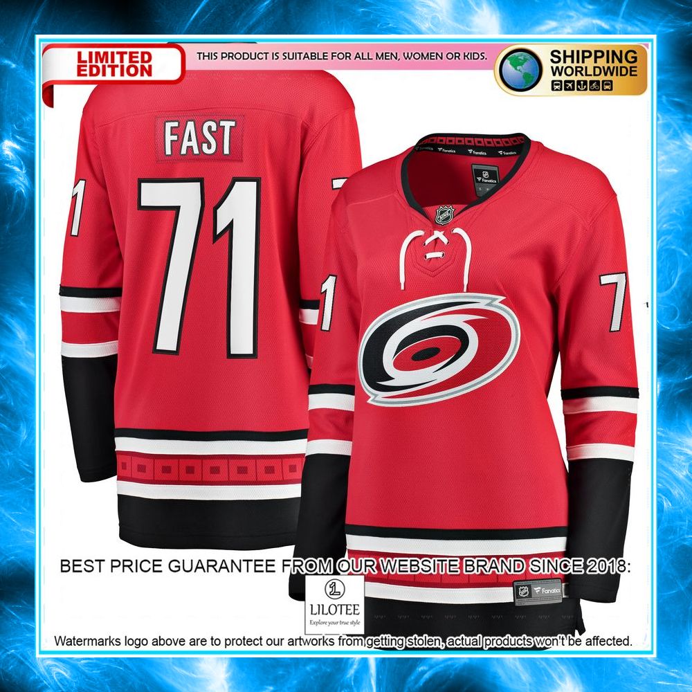 jesper fast carolina hurricanes womens red hockey jersey 1 524
