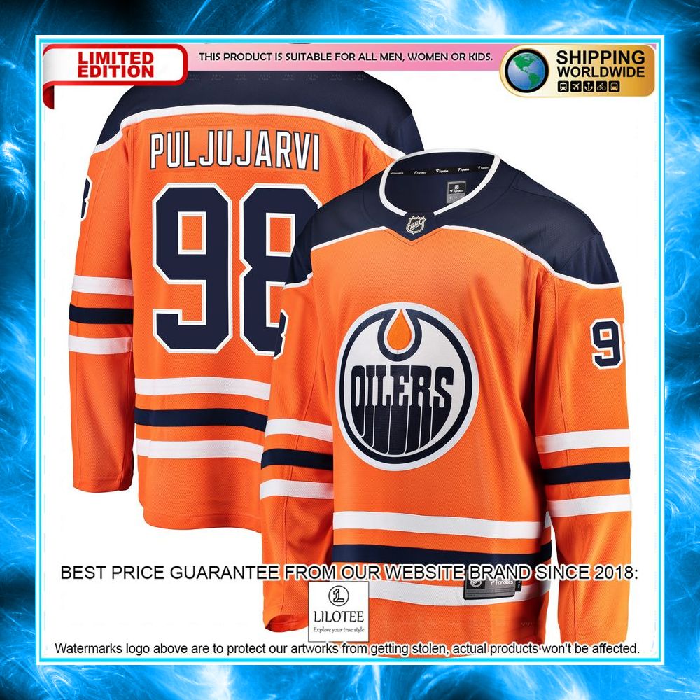jesse puljujarvi edmonton oilers orange hockey jersey 1 973