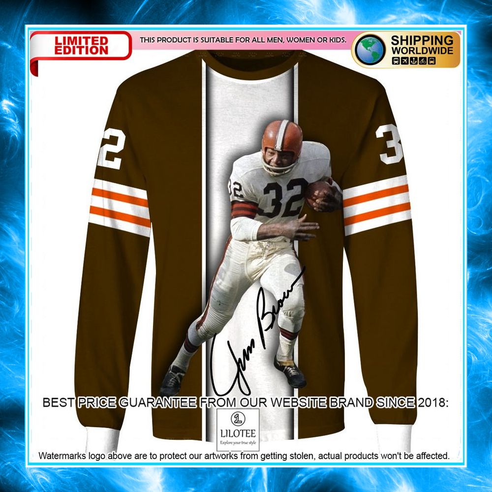 jim brown with signature cleveland browns 3d shirt hoodie 3 365