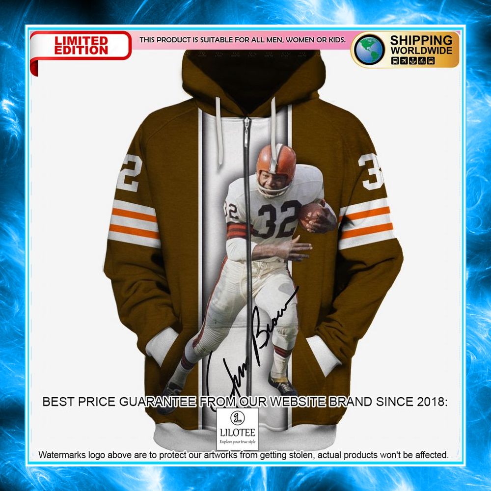 jim brown with signature cleveland browns 3d shirt hoodie 4 438
