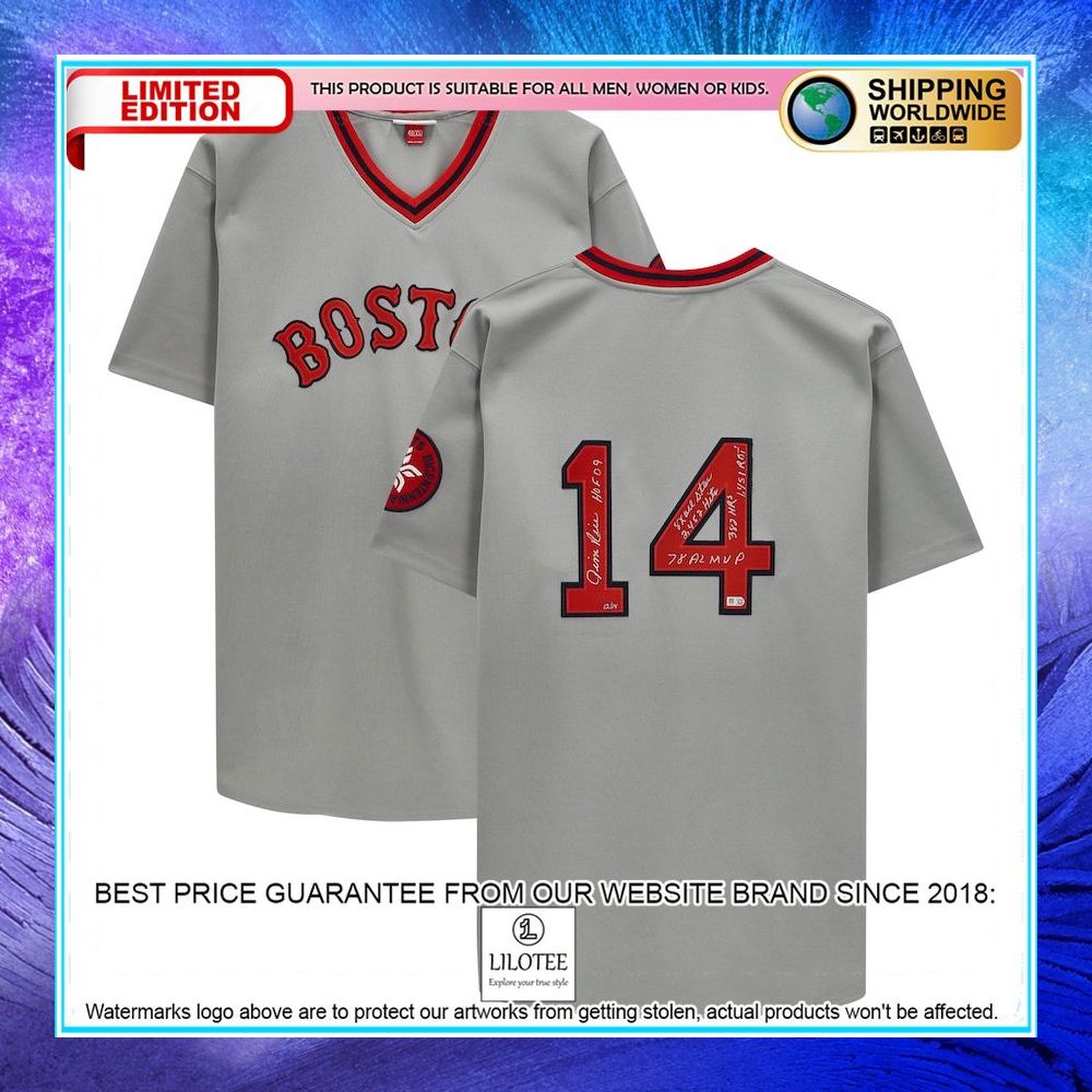 jim rice boston red sox autographed gray mitchell and ness with multiple inscriptions limited edition of 14 baseball jersey 1 912
