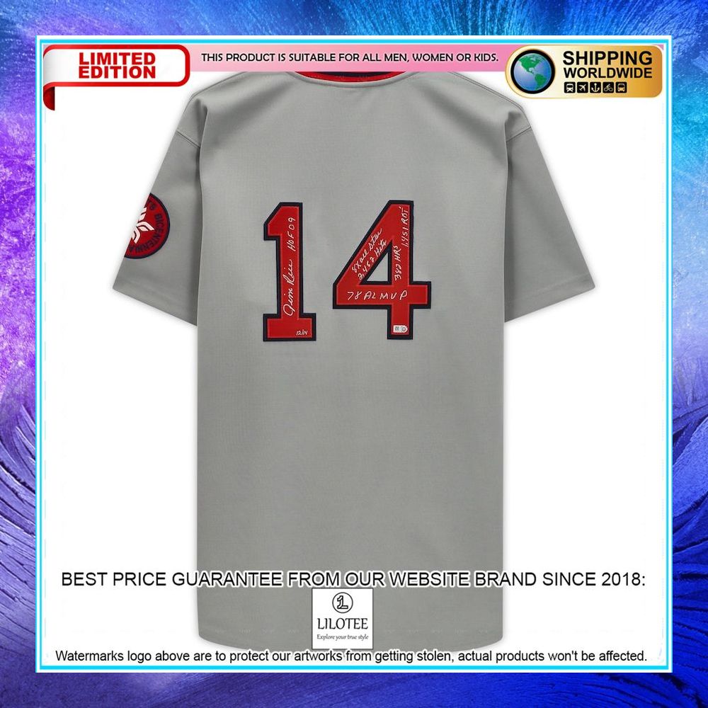 jim rice boston red sox autographed gray mitchell and ness with multiple inscriptions limited edition of 14 baseball jersey 2 990