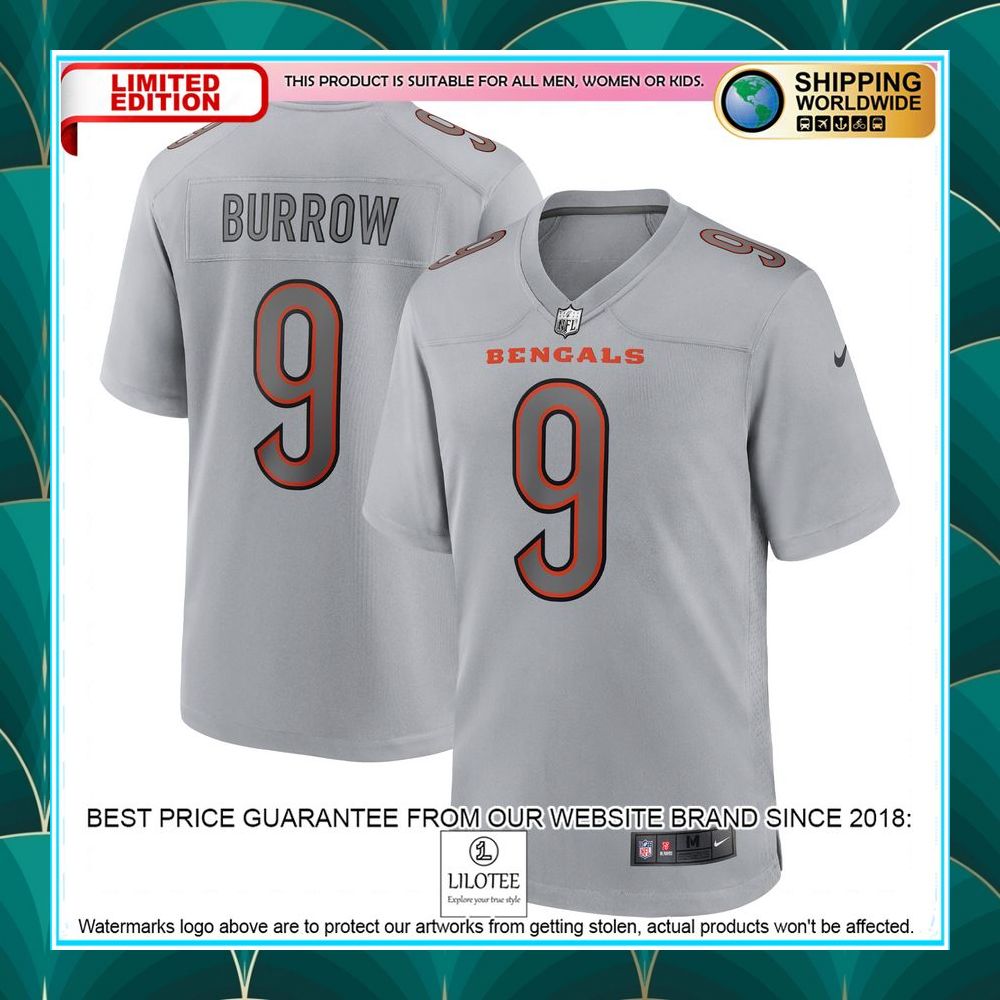 joe burrow cincinnati bengals atmosphere fashion gray football jersey 1 807