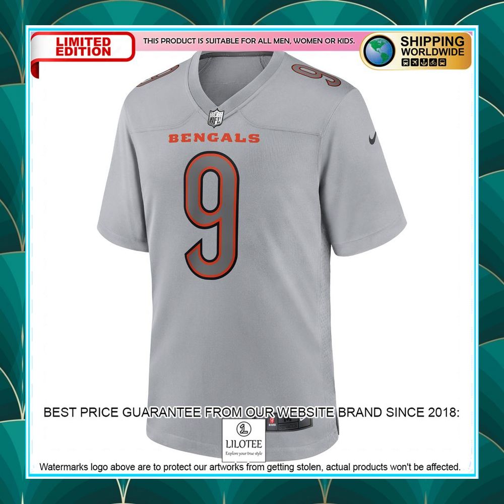 joe burrow cincinnati bengals atmosphere fashion gray football jersey 2 567