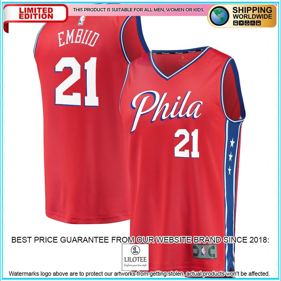 joel embiid philadelphia 76ers red basketball jersey 1 697