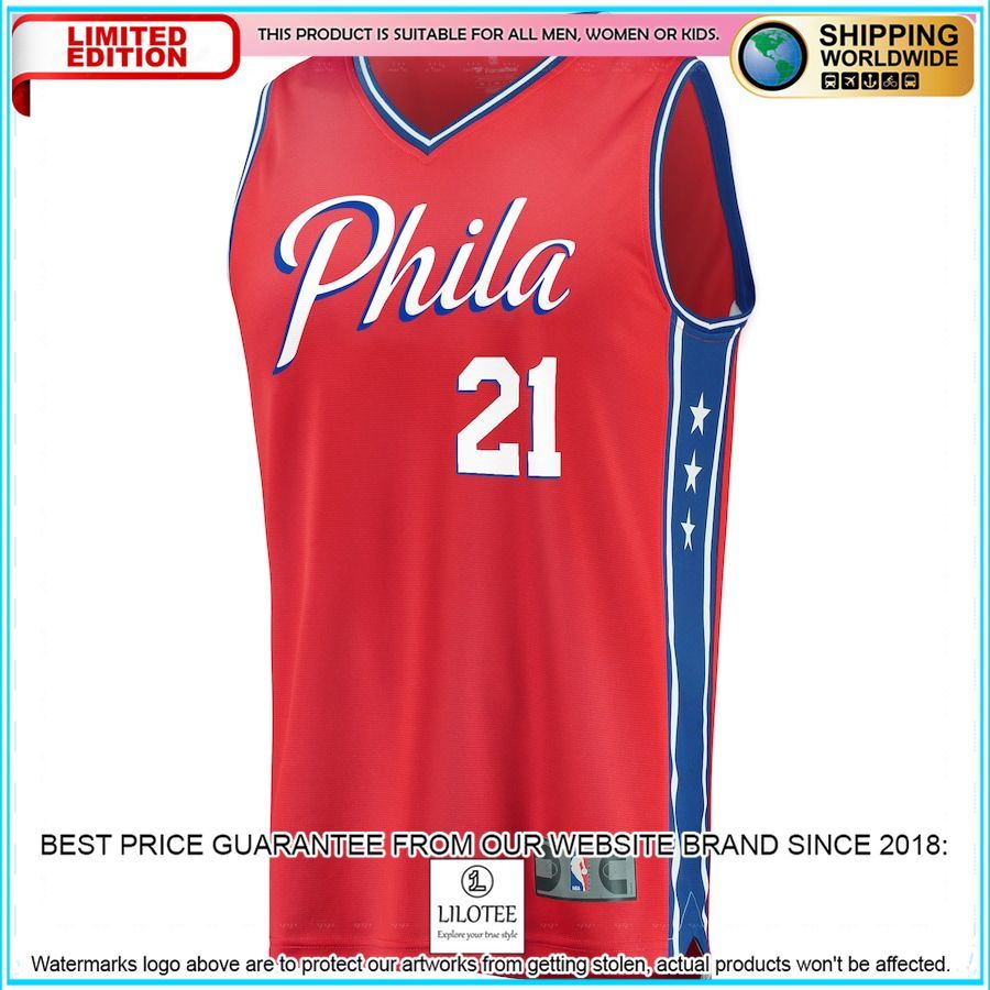 joel embiid philadelphia 76ers red basketball jersey 2 635