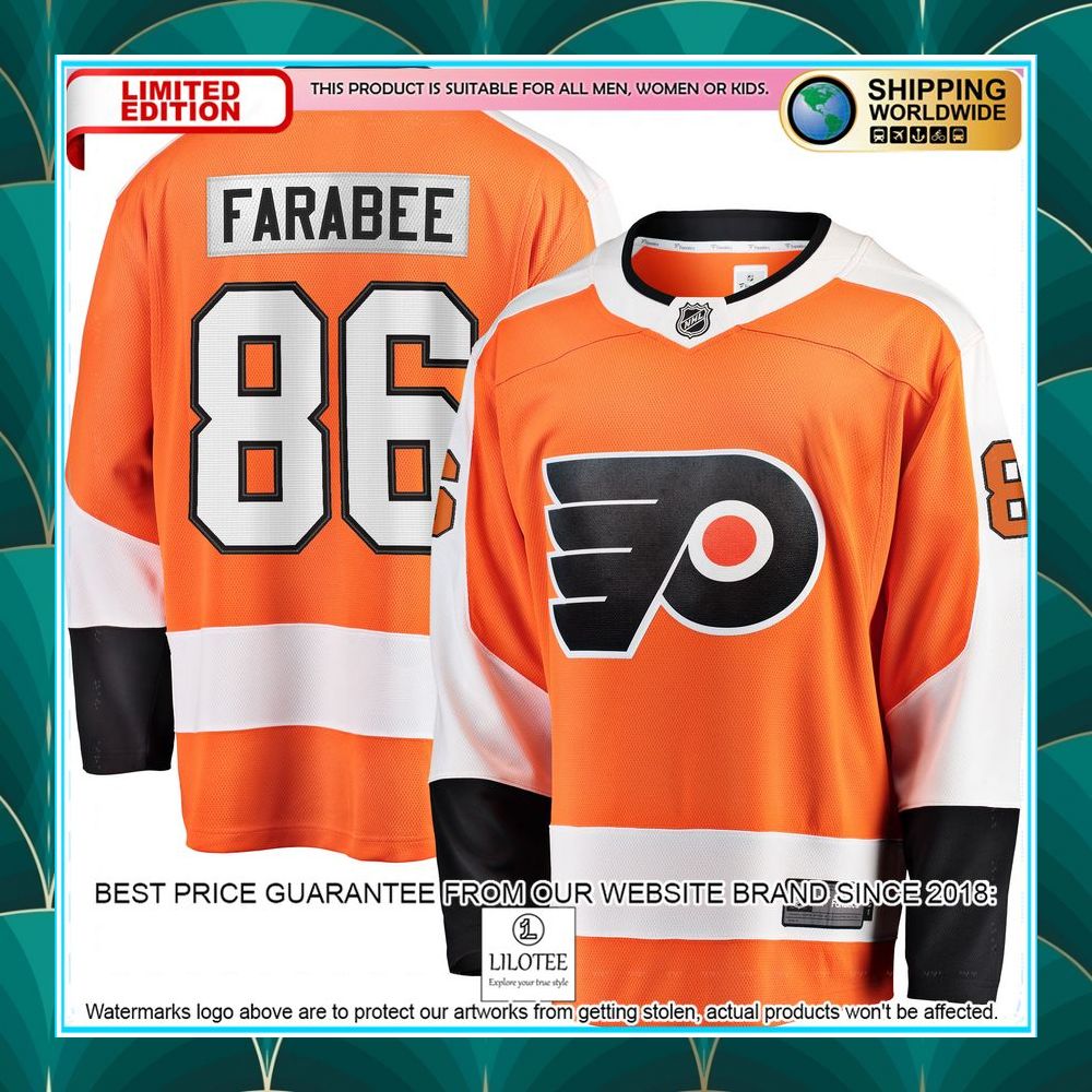 joel farabee philadelphia flyers home team orange hockey jersey 1 783