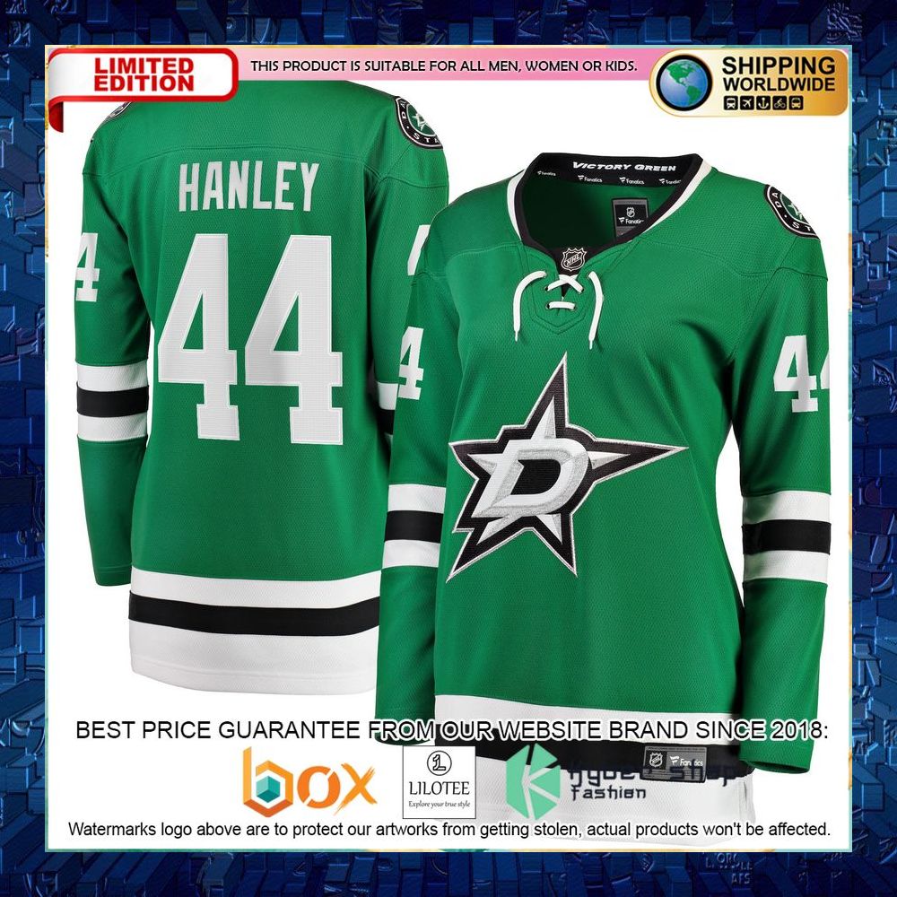 joel hanley dallas stars womens kelly green hockey jersey 1 325