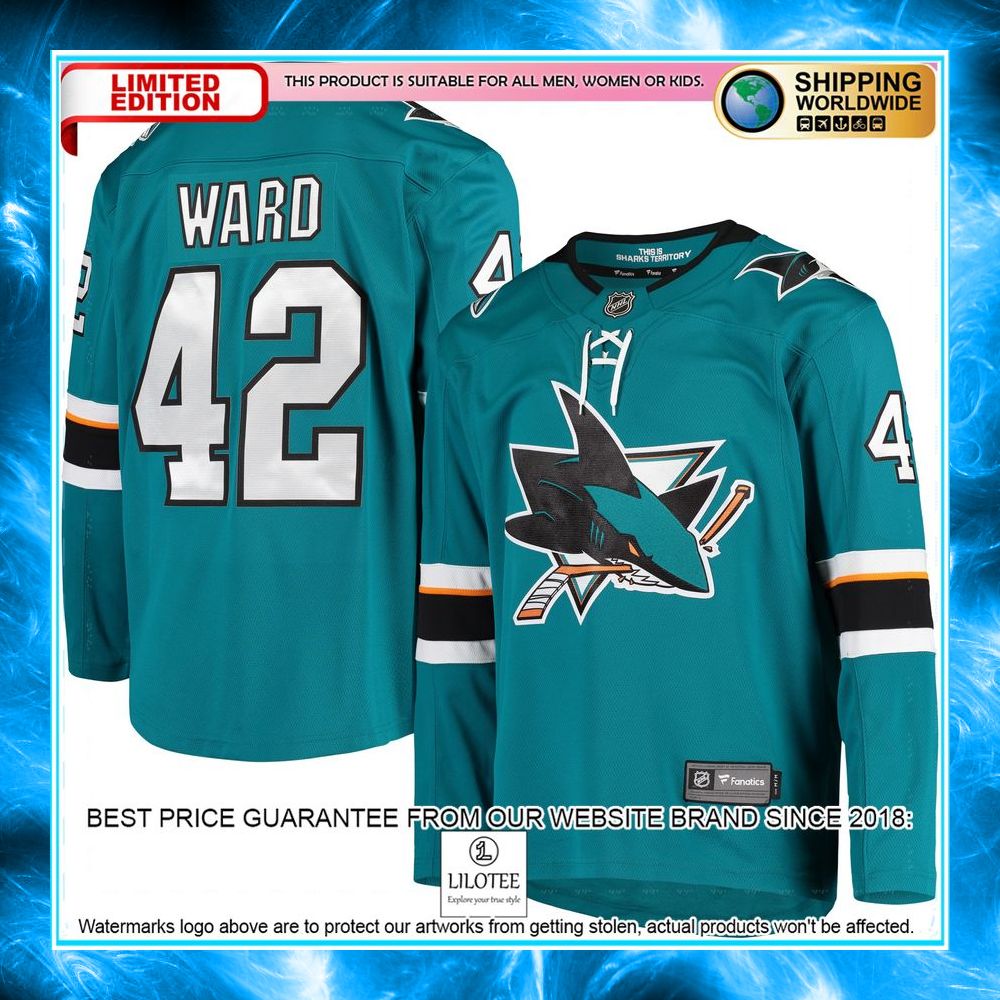 joel ward san jose sharks teal hockey jersey 1 968