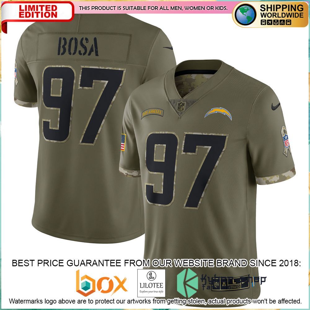 joey bosa los angeles chargers nike 2022 salute to service olive football jersey 1 210