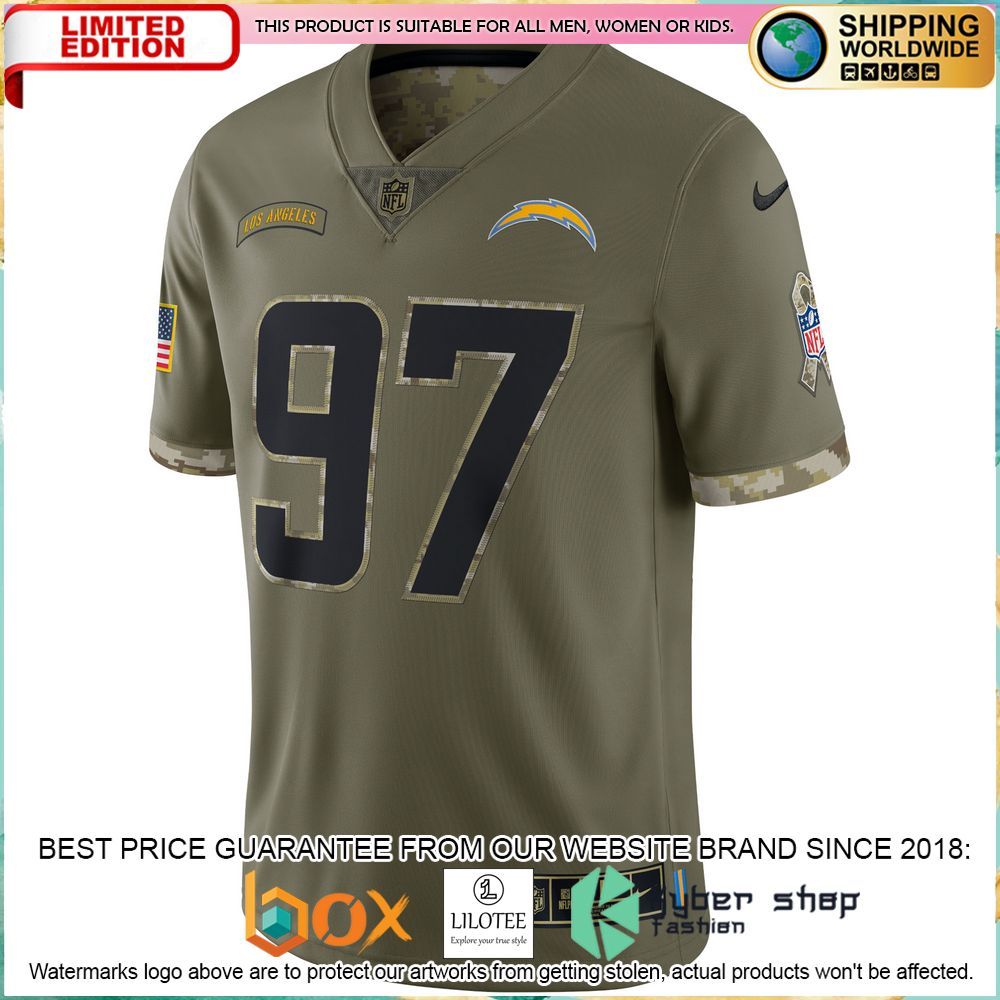 joey bosa los angeles chargers nike 2022 salute to service olive football jersey 2 585
