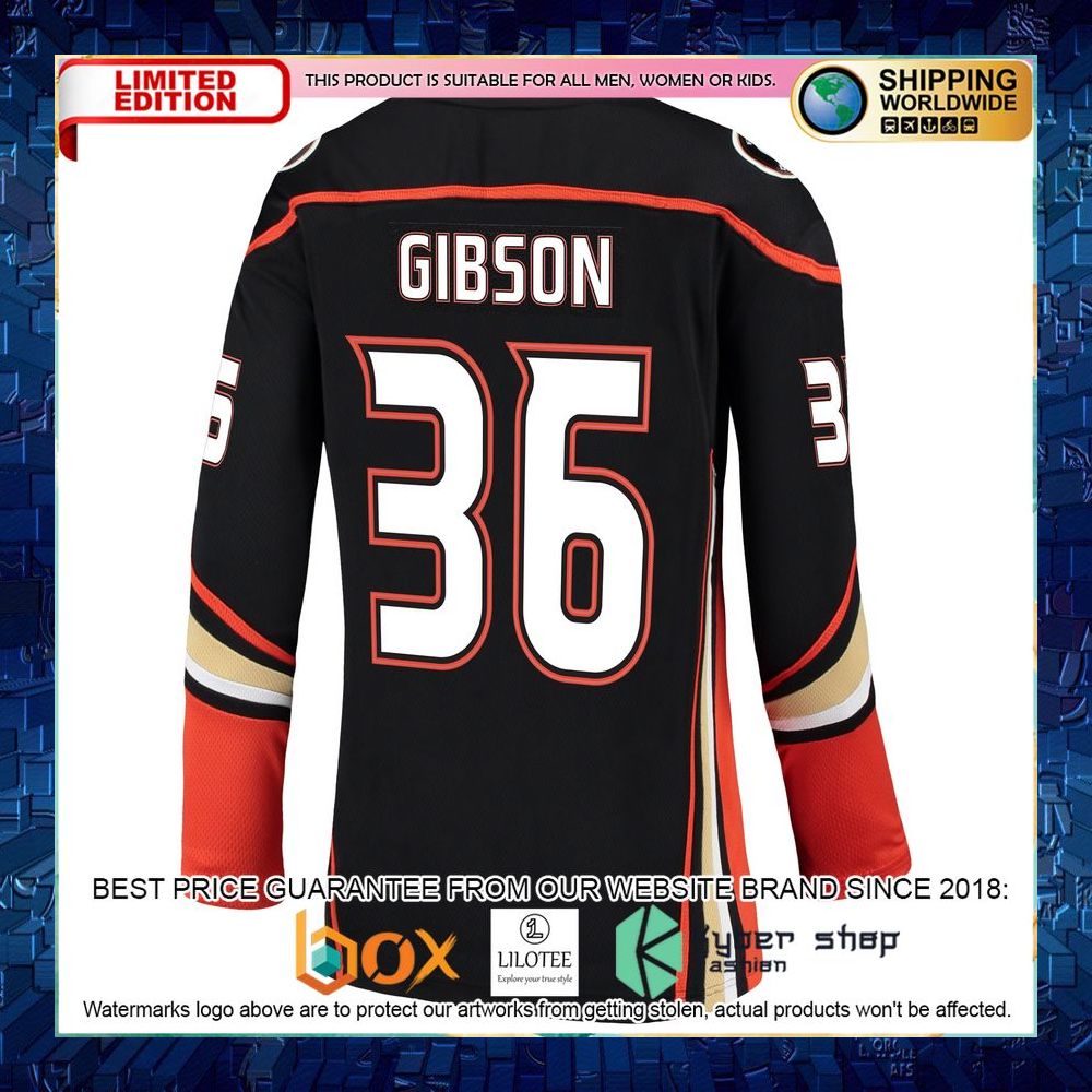 John Gibson Anaheim Ducks Women’s Black Hockey Jersey - LIMITED EDITION 7 john gibson anaheim ducks womens black hockey jersey 3 687
