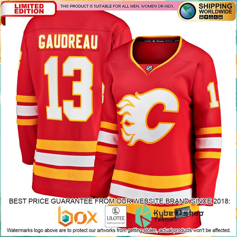 johnny gaudreau calgary flames womens 2020 21 red hockey jersey 1 445