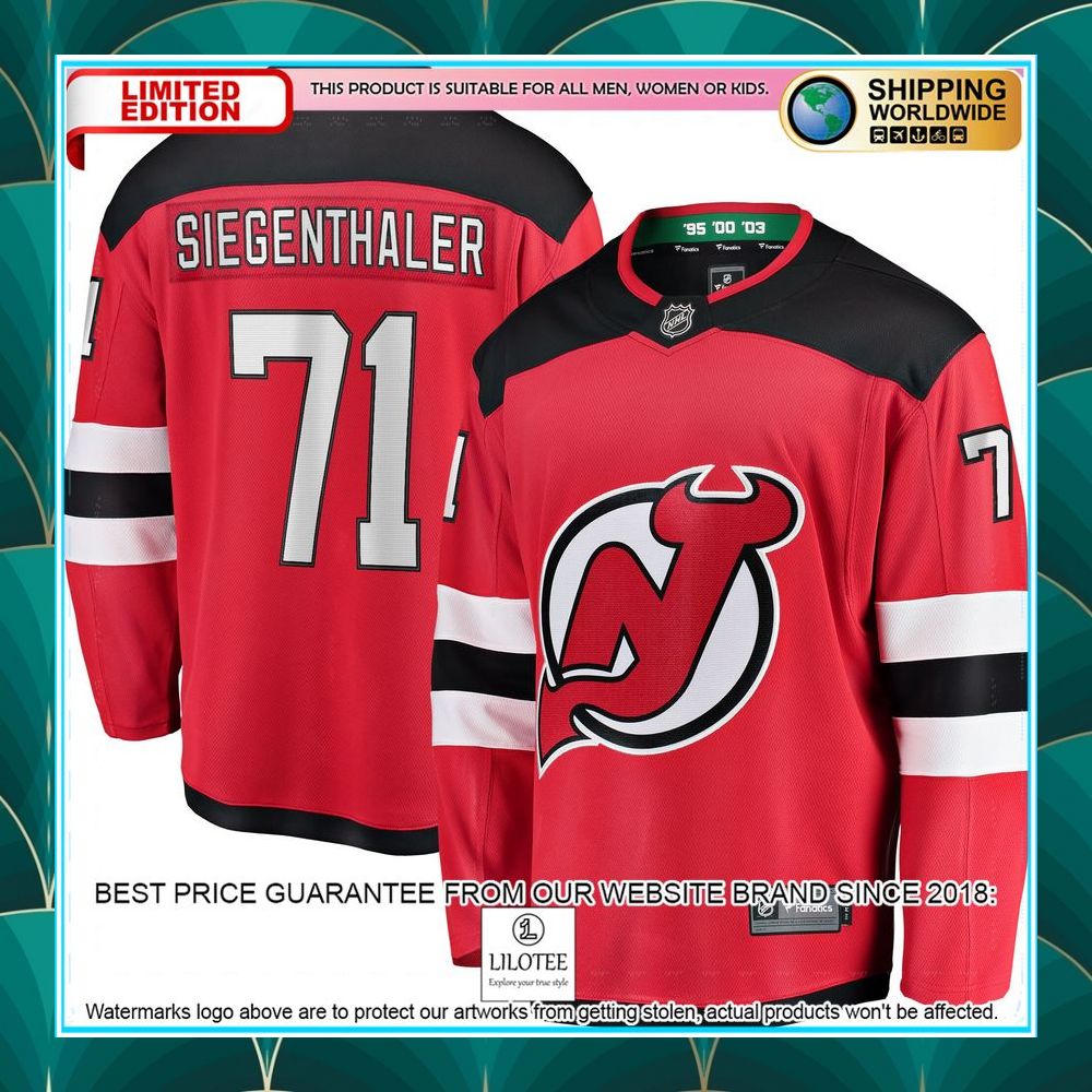 jonas siegenthaler new jersey devils home red hockey jersey 1 574
