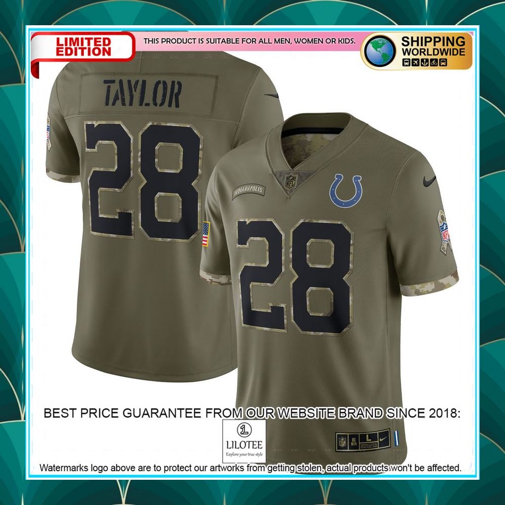 jonathan taylor indianapolis colts 2022 salute to service olive football jersey 1 219