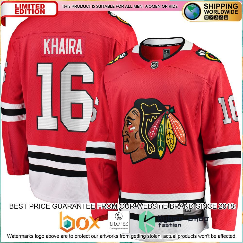 jujhar khaira chicago blackhawks red hockey jersey 1 470