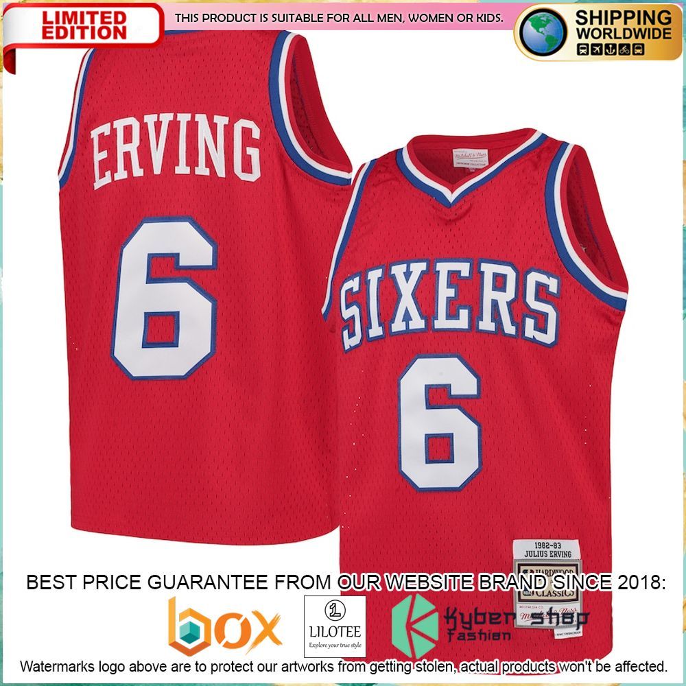 julius erving philadelphia 76ers mitchell ness youth throwback red basketball jersey 1 992