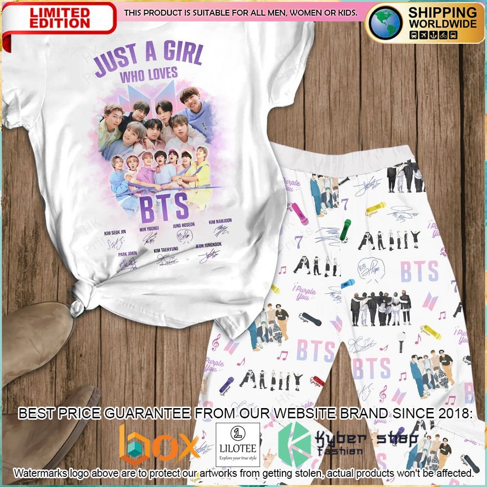 just a girl who loves bts white short sleeve pajamas set 1 22