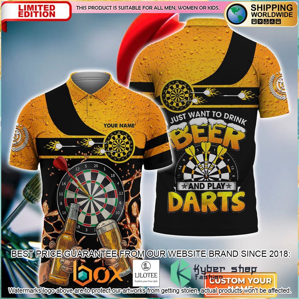 just want to drink beer and play darts your name polo shirt 1 867
