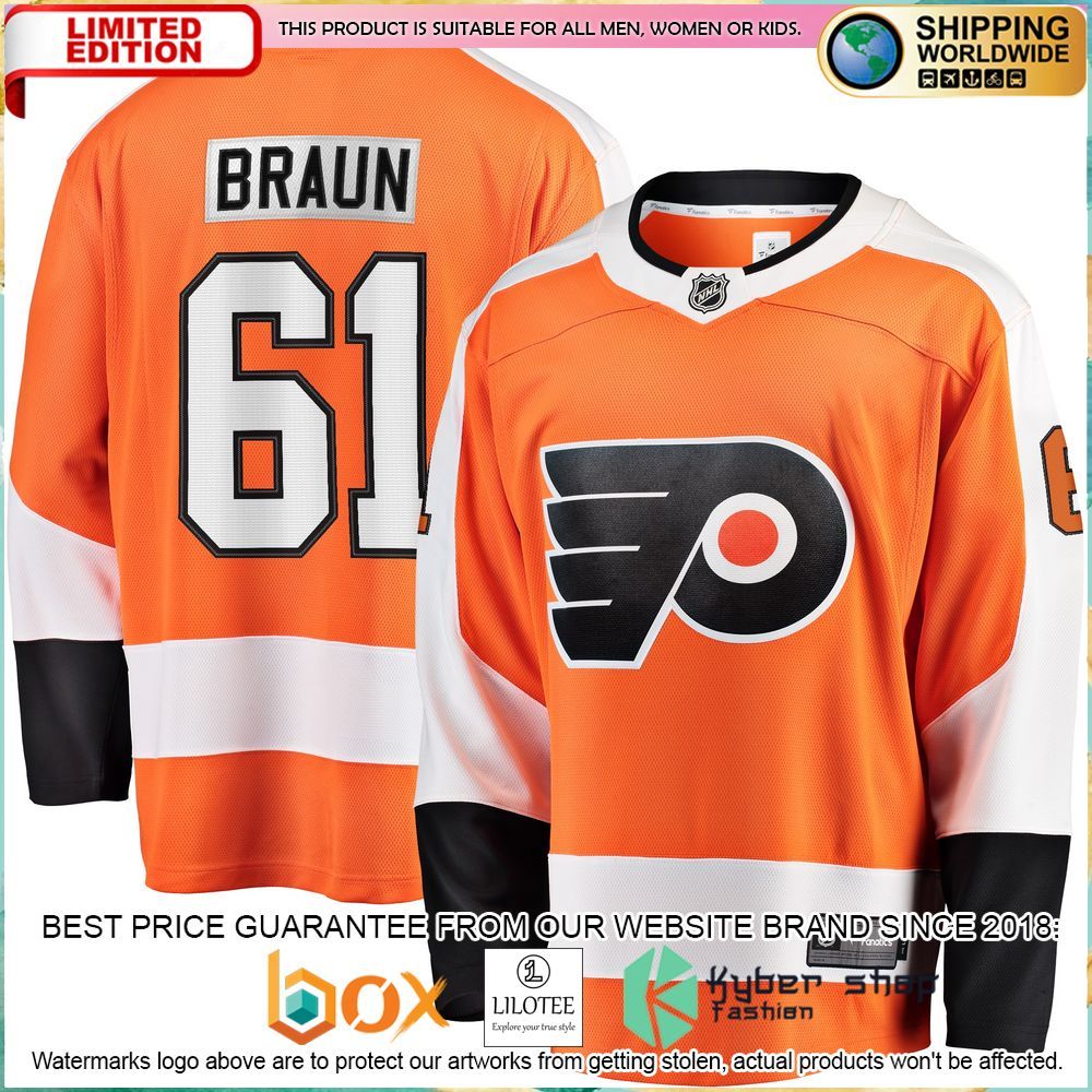justin braun philadelphia flyers breakaway orange hockey jersey 1 716