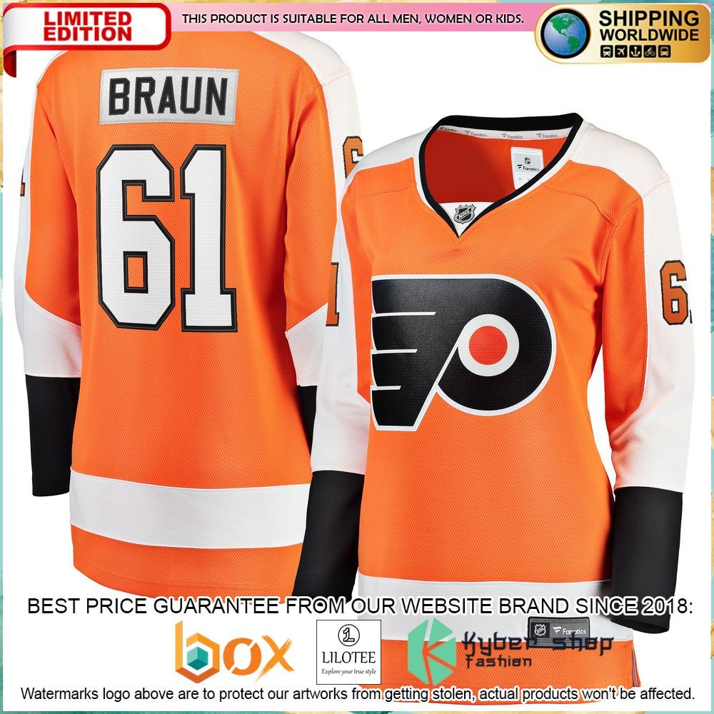 justin braun philadelphia flyers womens home breakaway orange hockey jersey 1 950