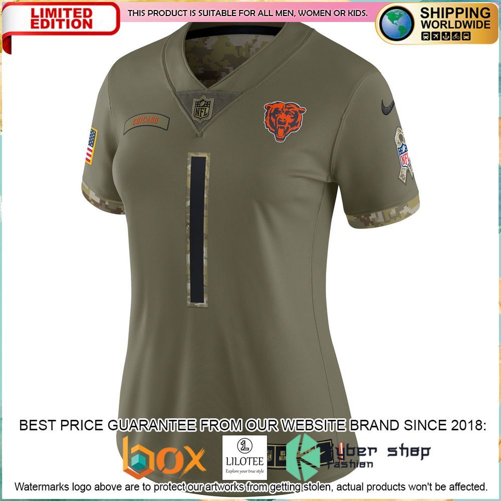 justin fields chicago bears nike womens 2022 salute to service olive football jersey 2 805