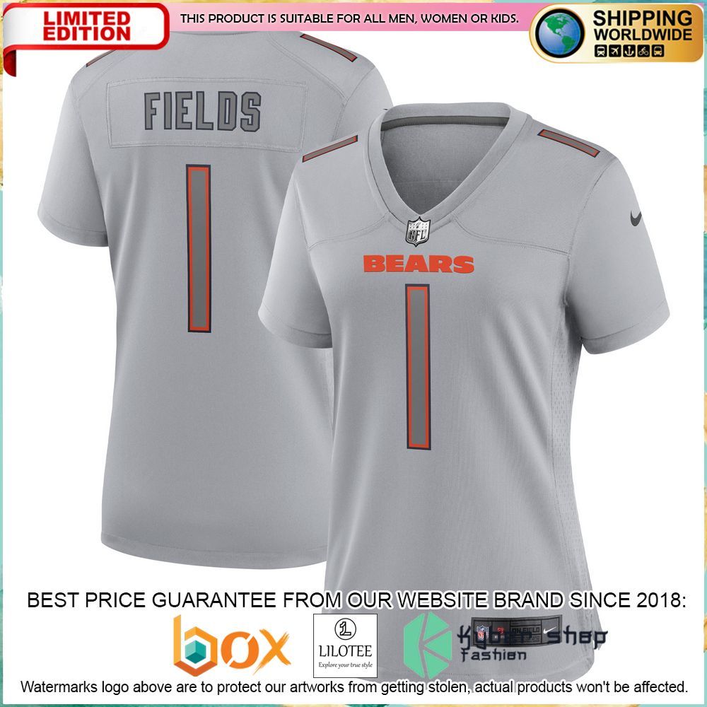 justin fields chicago bears nike womens atmosphere fashion gray football jersey 1 843