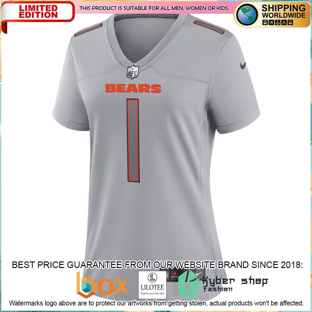 justin fields chicago bears nike womens atmosphere fashion gray football jersey 2 628