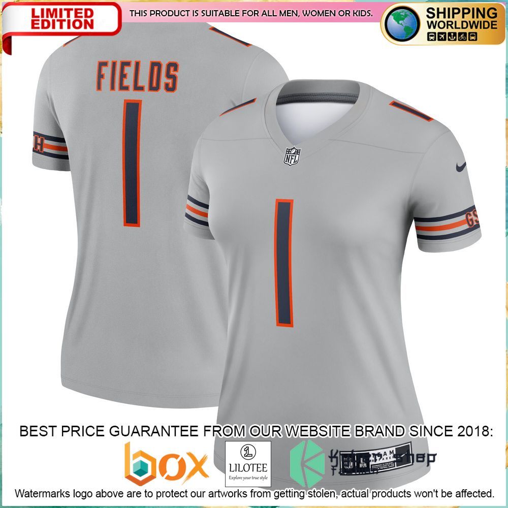 justin fields chicago bears nike womens inverted legend gray football jersey 1 507
