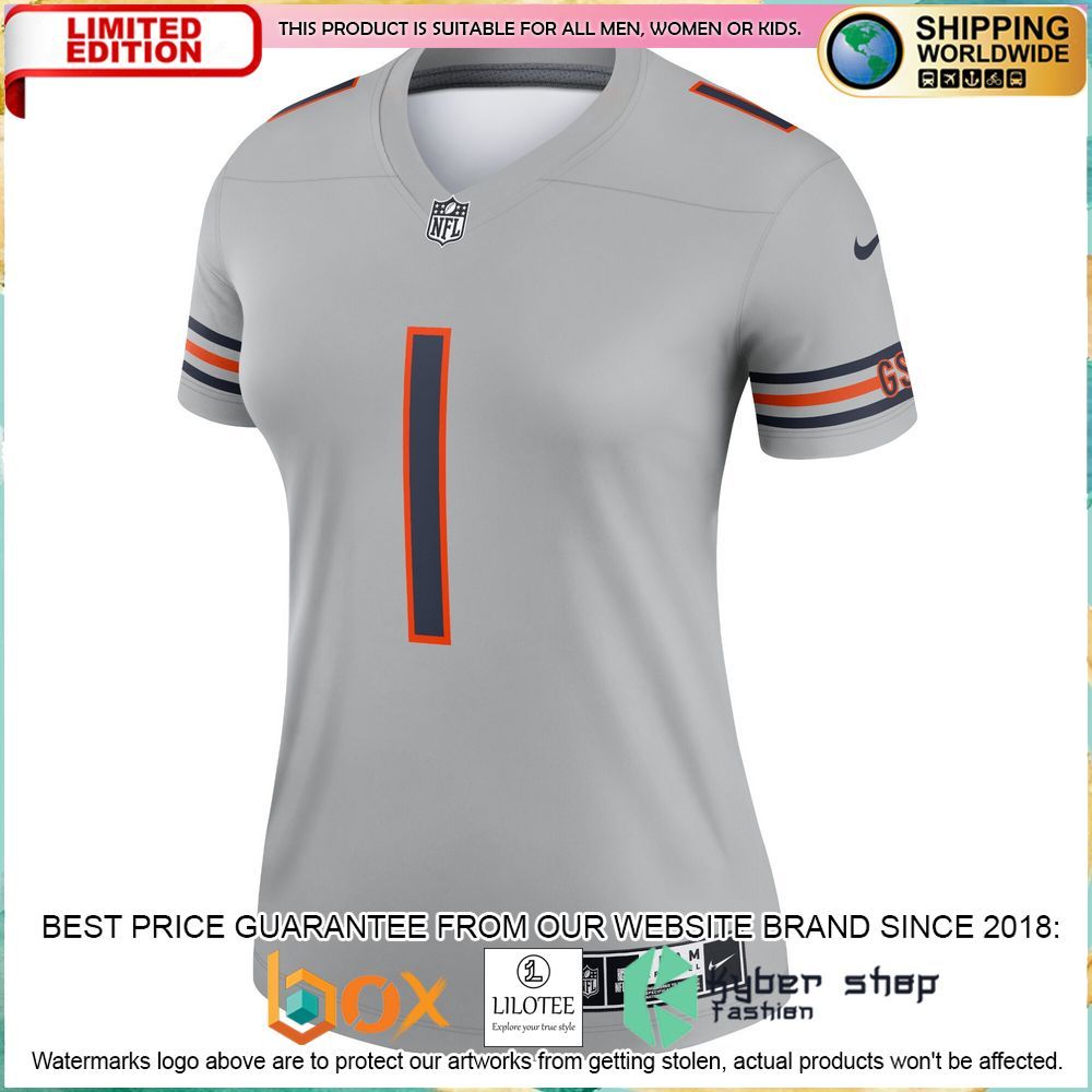 justin fields chicago bears nike womens inverted legend gray football jersey 2 869
