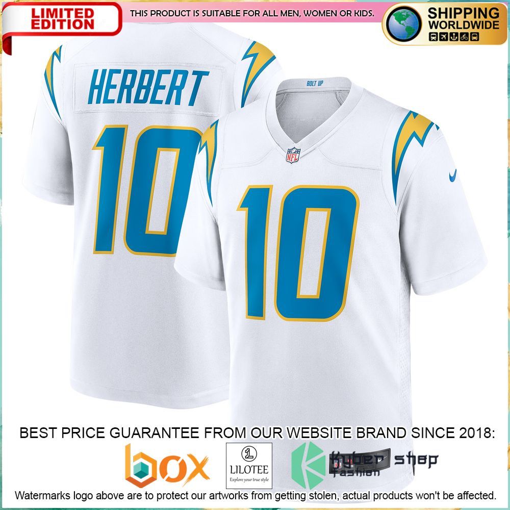 justin herbert los angeles chargers nike white football jersey 1 97