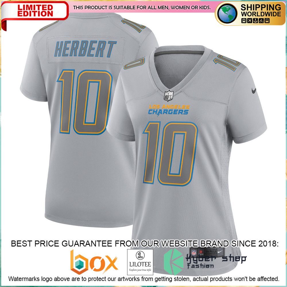 justin herbert los angeles chargers nike womens gray football jersey 1 104