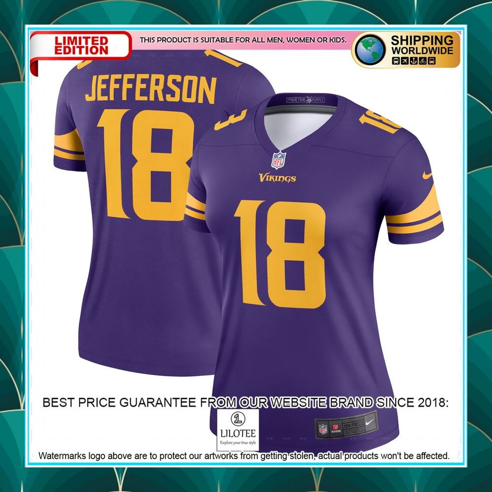 justin jefferson minnesota vikings womens alternate legend purple football jersey 1 46