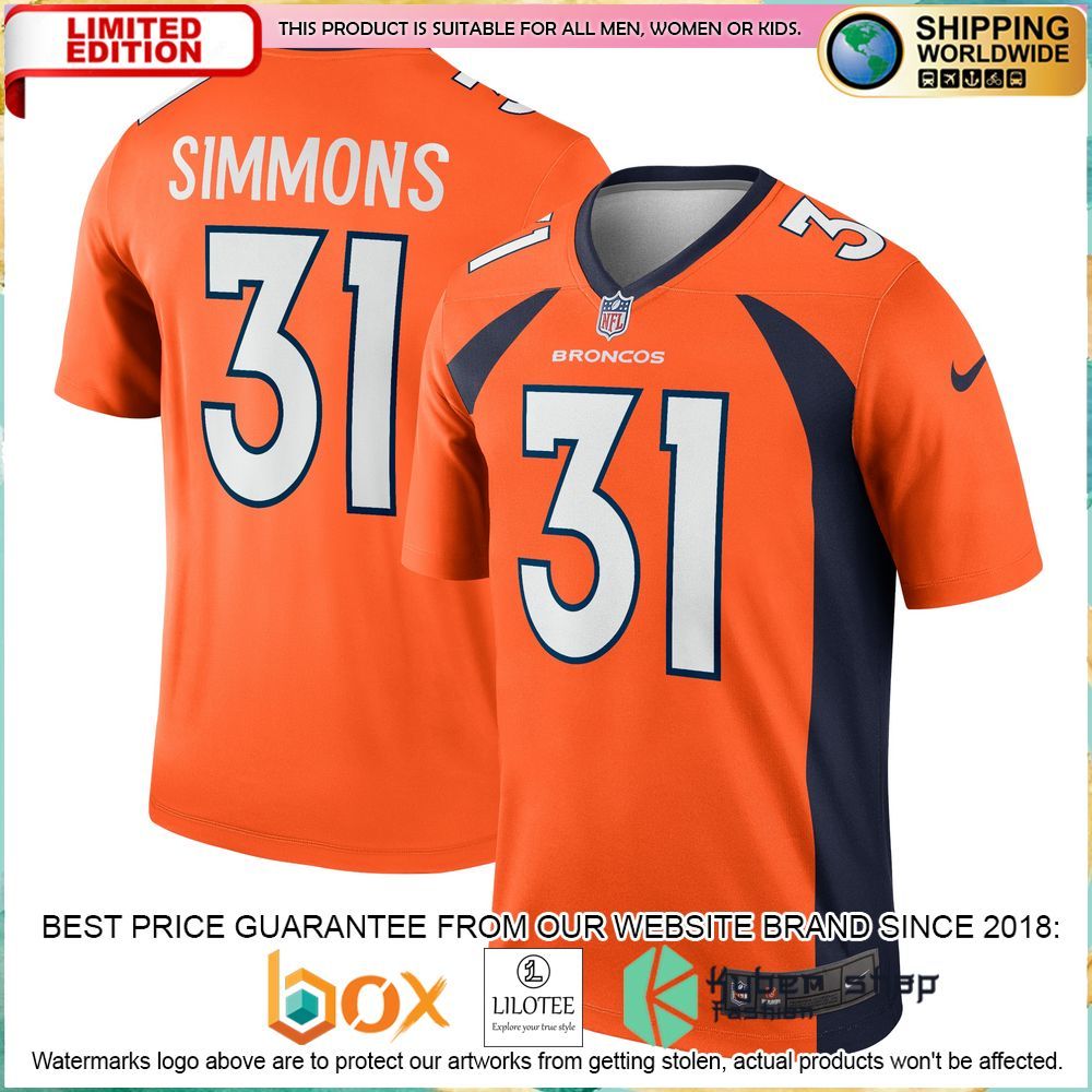 justin simmons denver broncos nike legend orange football jersey 1 10
